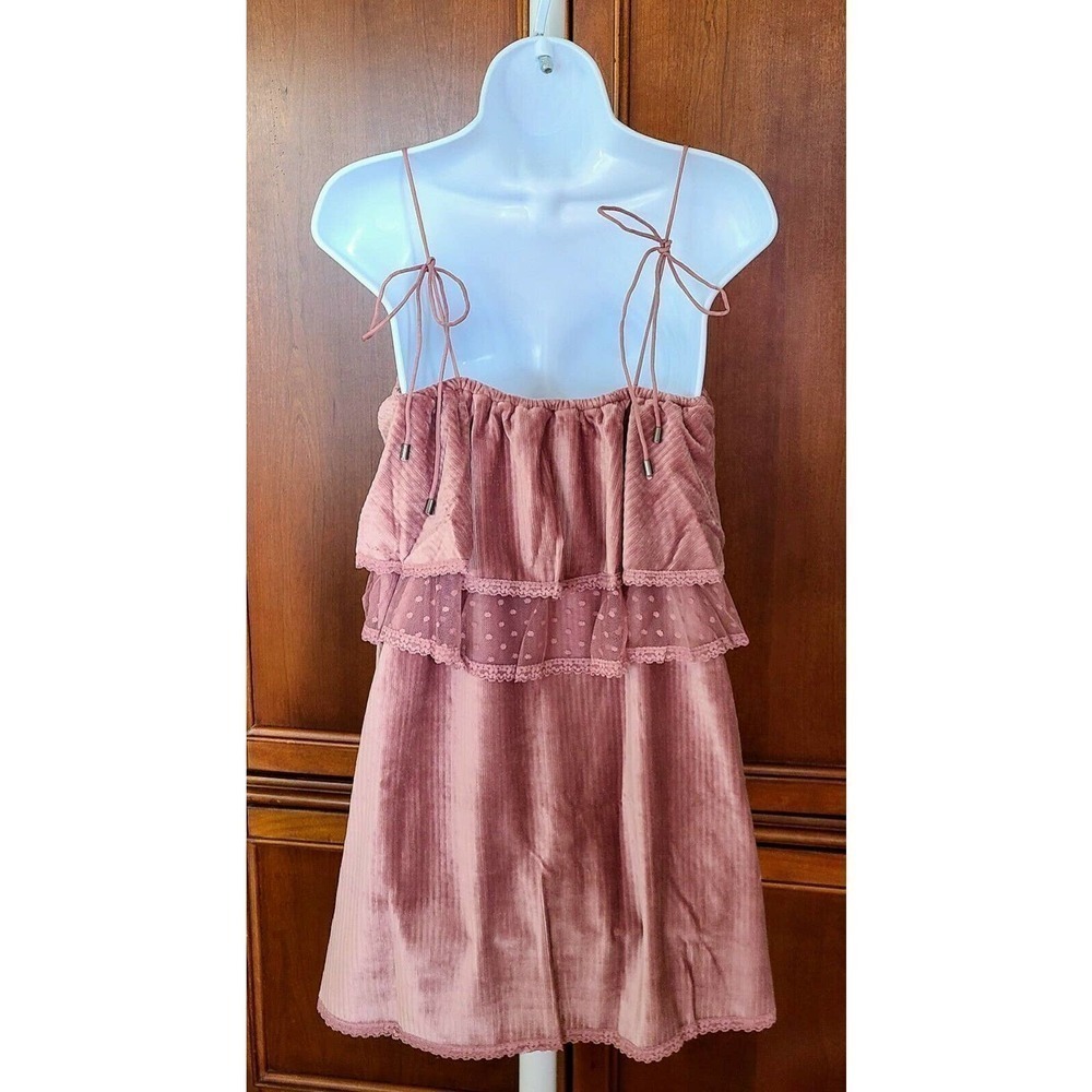 POL Pink Velvet Cascading Ruffle Dress - Size Medium - Picture 9 of 10